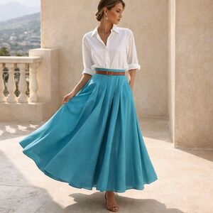 VTG 80s Sheldon Turquoise Pleated Maxi Skirt Tag 8 Fits Modern 4 S‎ USA 27W